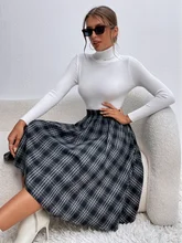 

DGIRL Plaid Flared Skirt Elegant Women's Midi Skirts Summer Casual High Waist Striped Vestido Female Robe Oversized Faldas Saia