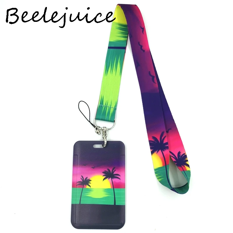 Árbol con cordón de coco y sol para mujer, accesorio romántico para playa, tarjetero titular de la identificación, bolso de viaje para estudiante, llavero con insignia, regalos