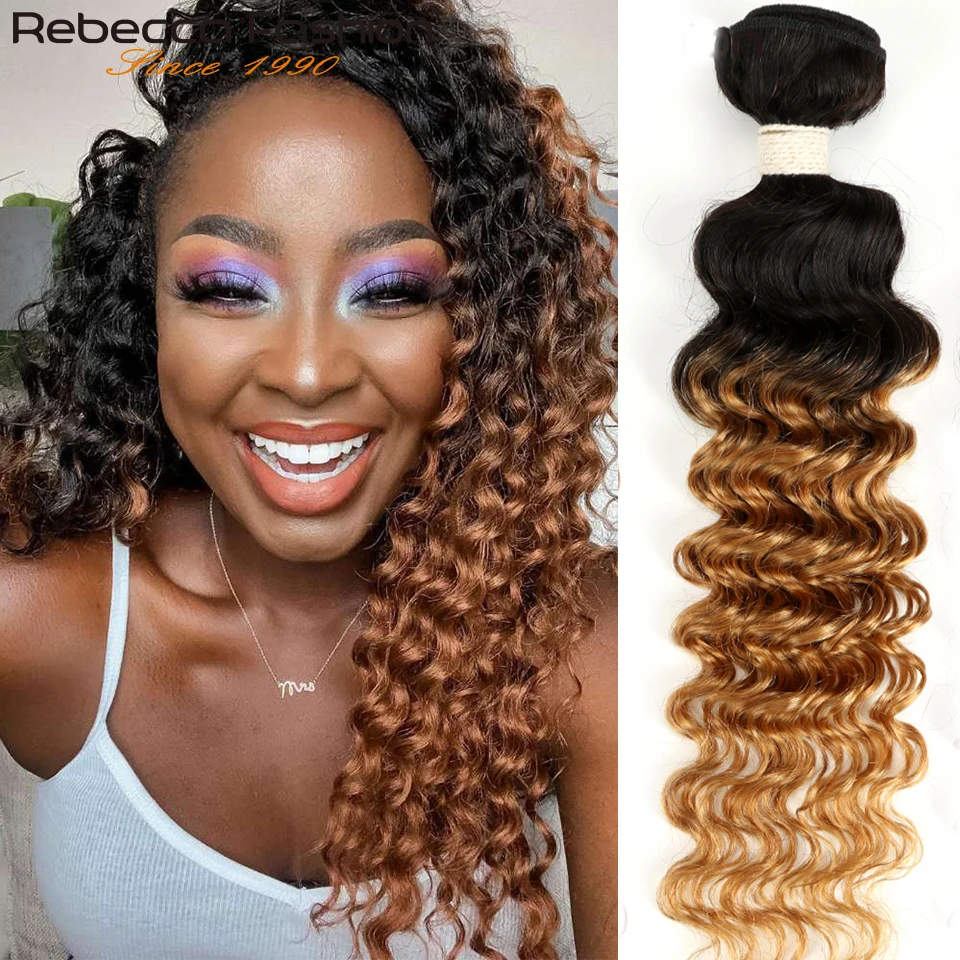 Rebecca Ombre Malaysian Deep Wave Bundles 1/3/4 Pcs Remy 2 Tone Color T1B/27# T1B/30# T1B/99J# 100% Human Hair Bundles