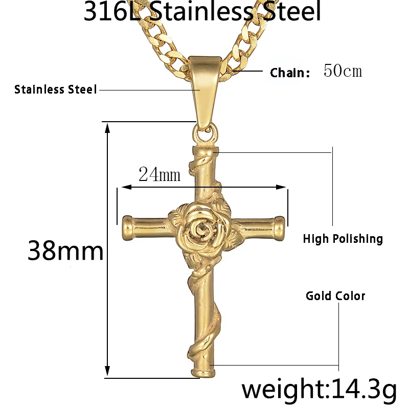 ELSEMODE винтажное Золотое розовое крестообразное ожерелье из нержавеющей стали 316L