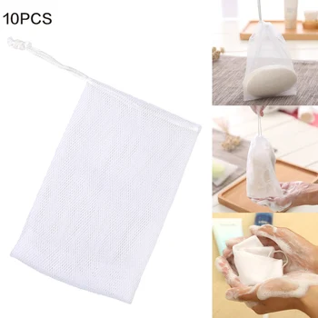

White Drawstring 2-Layer Mesh Soap Saver Bag Suds Bubbles Maker Pouch Net Bags