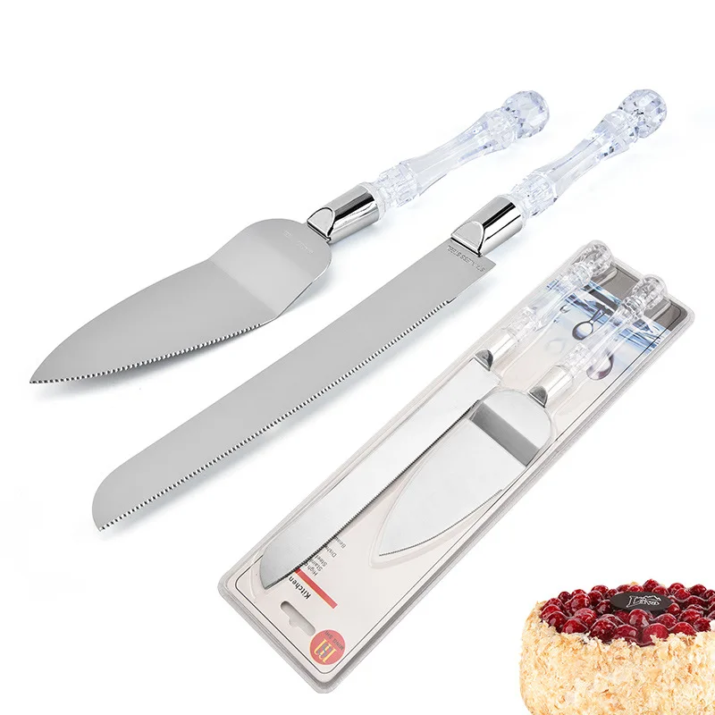 2pcs Wedding Cake Shovel Knife Server Set Stainless Steel Cake Spatula Birthday Party Tools Kitchen Accessories Acrylic Handle