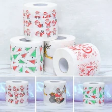 Christmas Toilet Roll Paper Napkin Cute Christmas Series Pattern Printing Toilet Paper Xmas Decor Virgin Wood Pulp Tissue Roll