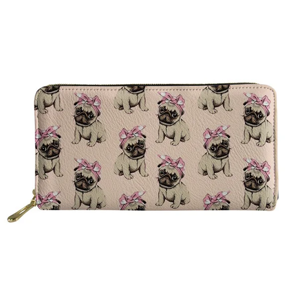 

Leather Wallet Women Wallets Casual Luxury Lovely Pug Dog Print Zipper Travel Purse Woman Long Money Storage Bags for Teen Girl