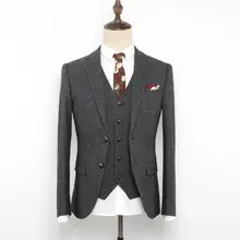 Мужские 3 шт. твидовый формальный костюм Блейзер жилет брюки елочка Peaky blinds