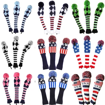 

Golf Wood Club Cover Headcovers (1,#3,#5) Head Covers for Driver Fairway Pom Pom Knit Long-neck Sock Style