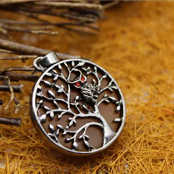 

6PCS Druzy Reiki Pendulum Natural White Crystal Stone Pendant Owl shaped Life Tree Double Sides Pendant Necklace For Girls Gift