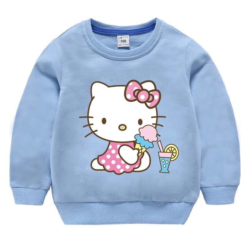 Рисунок «Hello Kitty» для девочек толстовки детская одежда для малышей, свитер с капюшоном, весенняя одежда комплект Костюмы верхняя одежда пальто - Цвет: Light Blue