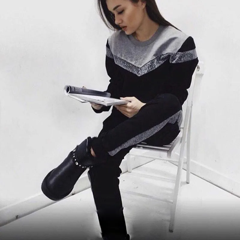 

Women's Tracksuits Spring Autumn Long Sleeve Pullover Sweatshirt Two Piece Set Type V Stitching Sporting Suit ZOGAA