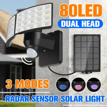 

80LEDs Dual Head Solar Light Radar Sensor Spotlight Waterproof Solar Garden Light Super Bright Yard Flood LED Lamp Dropshipping