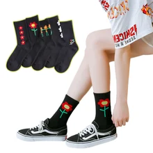 Уличная одежда; милые хлопковые носки с цветочным рисунком; женские японские корейские кавайные носки в стиле Харадзюку; сезон осень-зима; стильные спортивные носки для женщин