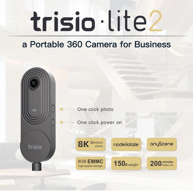 Action Camera Trisio Lite 2 360 Designed For Real Estate Agents and Photographers Easy Capture 360 Panoramic 8K 32MP HD VR Images