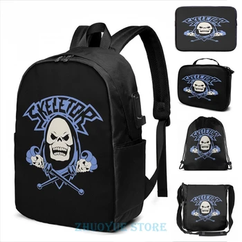 

Funny Graphic print Skeletor Rock Tshirt USB Charge Backpack men School bags Women bag Travel laptop bag