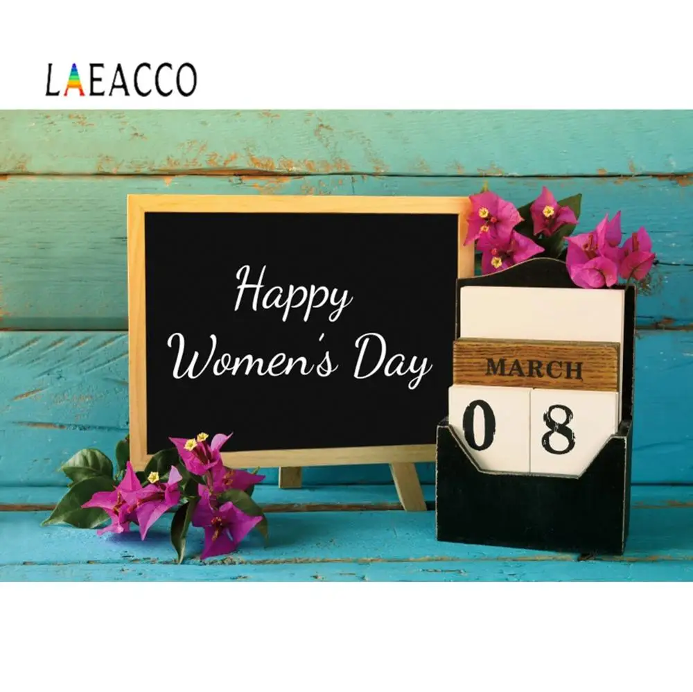 

Laeacco Photographic Backdrops Happy Women's Day Wooden Board Decor Blackboard Portrait Photography Background For Photo Studio