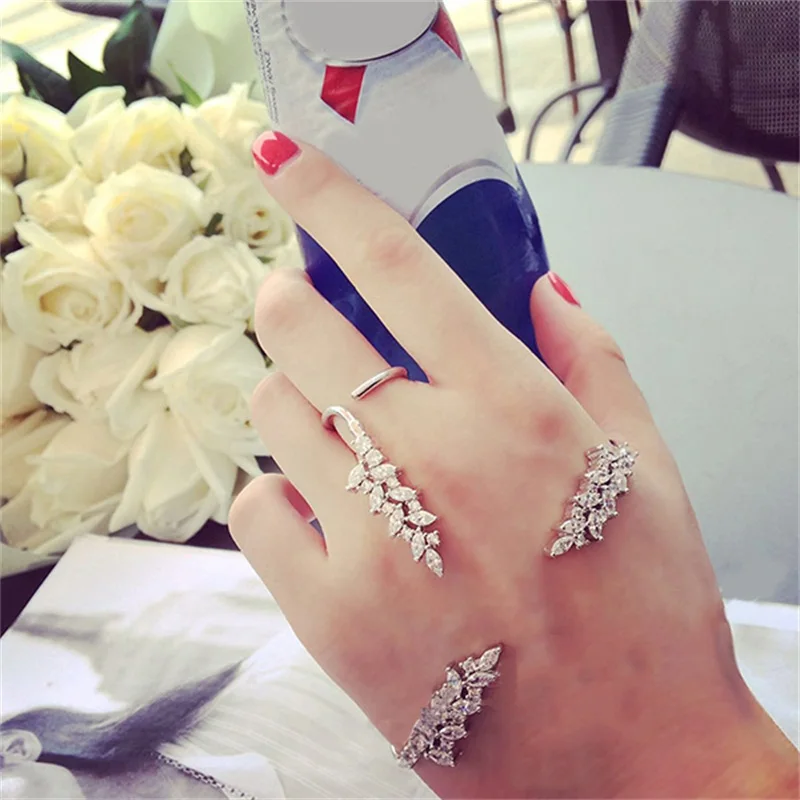 2 шт./компл. Индивидуальные женские кольца бриллиантовый кристалл серебряный