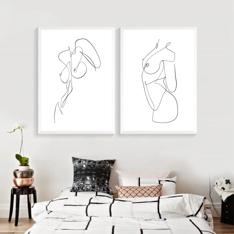 Female Line Wall Art Prints Bedroom Decor