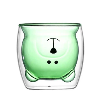 

Creative Transparent Double Walls Glass Cup Cartoon Bear Coffee Mug Milk Juice Cup Send Girlfriend Gift Cat Paw Cup