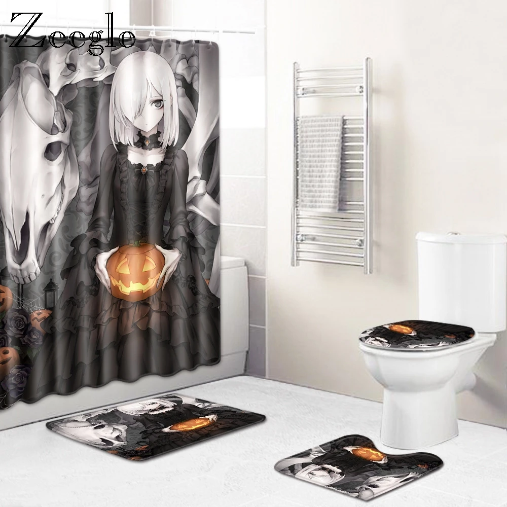 Zeegle 4PCS Bath Mat Set Bathroom Doormat Shower Mat Flannel Soft Toilet Cover Seat Mat Anti-slip Toilet Pedestal Rug Foot Mat