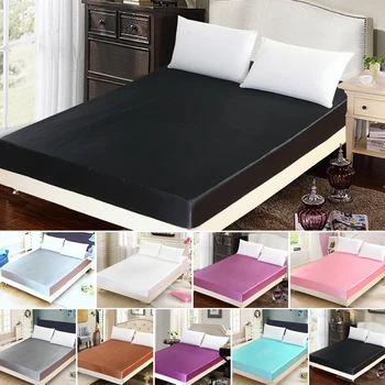 

New Simulated Satin Silk Fitted Sheet On Elastic Solid Color Mattress Protector Bed Sheets On Elastic Band Drap Housse de Matela