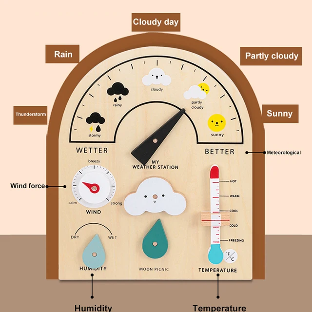 WEMMICKS Kids Wooden Educational Toy Weather Station Weather Temperature Record Activity Board Growth Learning Teaching Toys 2