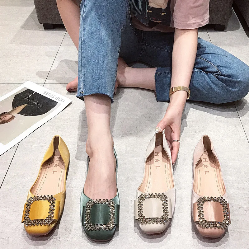 

CONSTANT Spring Flats Fashion Square Toe Fresh Color Office Lady Weekends Shoes Slip On Loafers Women Flat Heel Driving Shoes