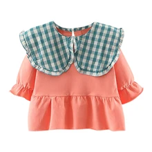 Платье для маленьких девочек От 0 до 3 лет; Новинка; сезон весна; милая модная повседневная футболка с длинными рукавами для малышей