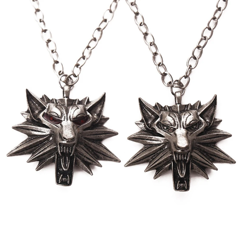 

Game Witcher Wolf Head Pendant Necklace Punk Wizard Wild Hunt Necklace Jewelry