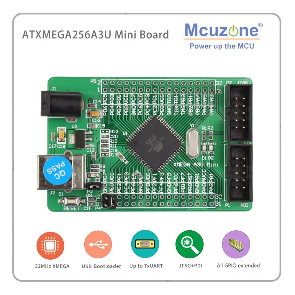 ATxmega256A3U Mini USB programa PDI JTAG AVR placa atmel xmgea256A3 U MCU circuito 256A3U