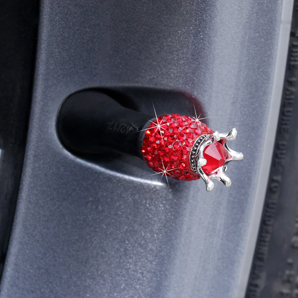 

4pcs Wheel Caps Theftproof Crown Bling Diamond Tire Caps Car Truck Rhinestone Clay Abs Slightest Closely More Secure Dust Leaks