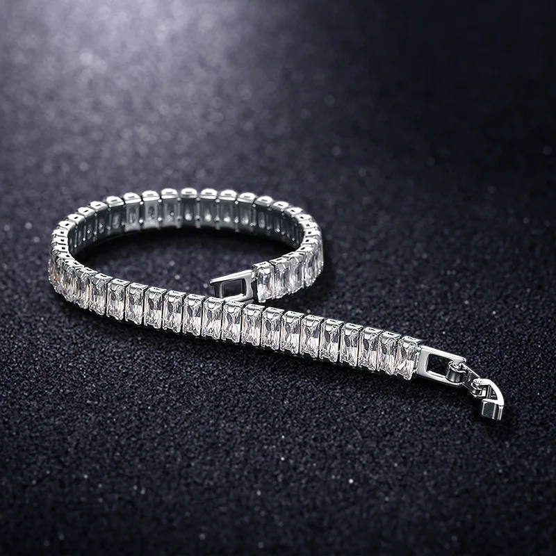 Bracelets de Tennis pour hommes et femmes, couleur argent, zircone cubique, chaîne glacée, bijoux Punk CZ, 2.5x5mm