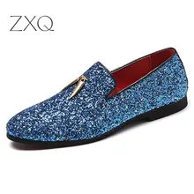 ZXQ/роскошные мужские лоферы Мокасины без шнуровки, большие размеры 38-48, блестящая Стильная мужская обувь на плоской подошве, обувь для вечеринок