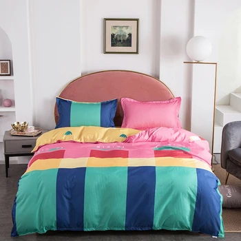 

American Style Colored stripes Bedding Sets ，220×240 Duvet Cover Set Pillowcase 3pcs,Quilt Cover Double Queen King Bed covers