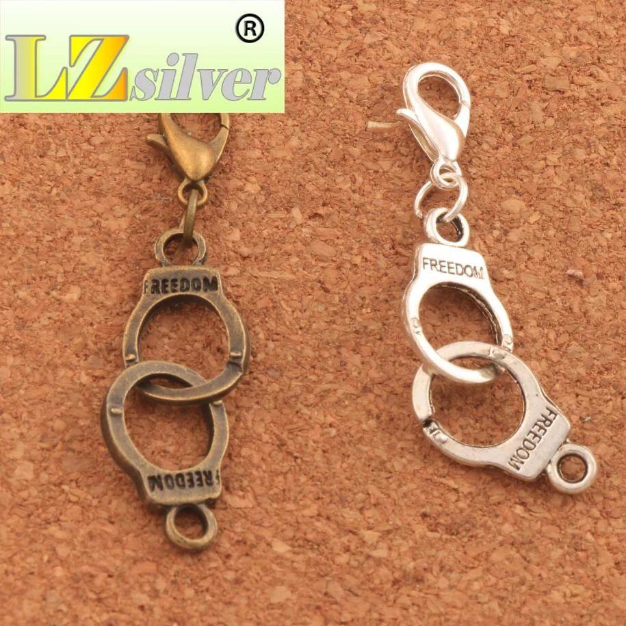 Handcuffs Freedom Lobster Claw Clasp Charm Beads 45.6x10.2mm 100PCS Zinc Alloy Bronze Jewelry DIY C243