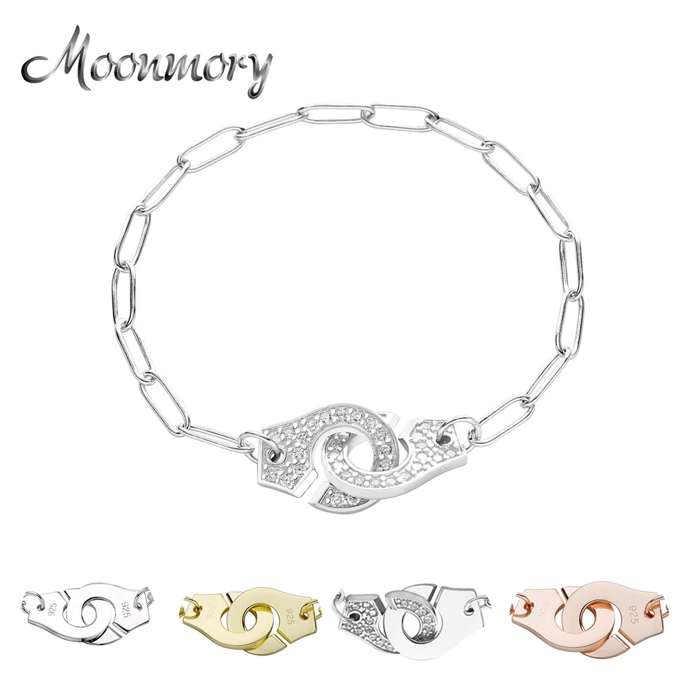 Moonmory 100% Аутентичные 925 стерлингового серебра Европейский цепь браслет на руку наручники для рук Браслет