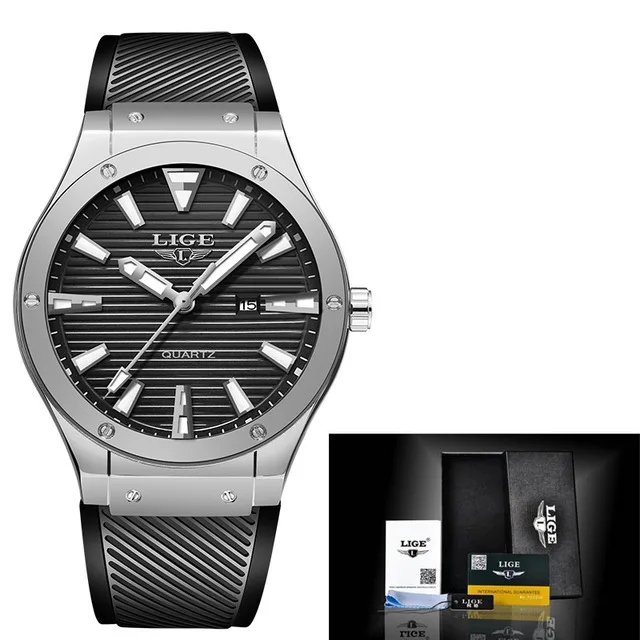 LIGE новые роскошные часы для мужчин s Топ бренд спортивные часы для мужчин повседневные модные водонепроницаемые кварцевые наручные часы Relogio Masculino - Цвет: Silver black