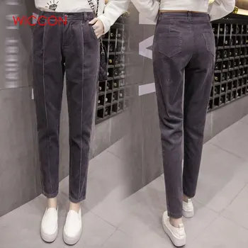 

Women Corduroy Pants 2020 Autumn Winter Vintage Solid Casual Pleated High Waist Harem Pant Women Corduroy Trousers