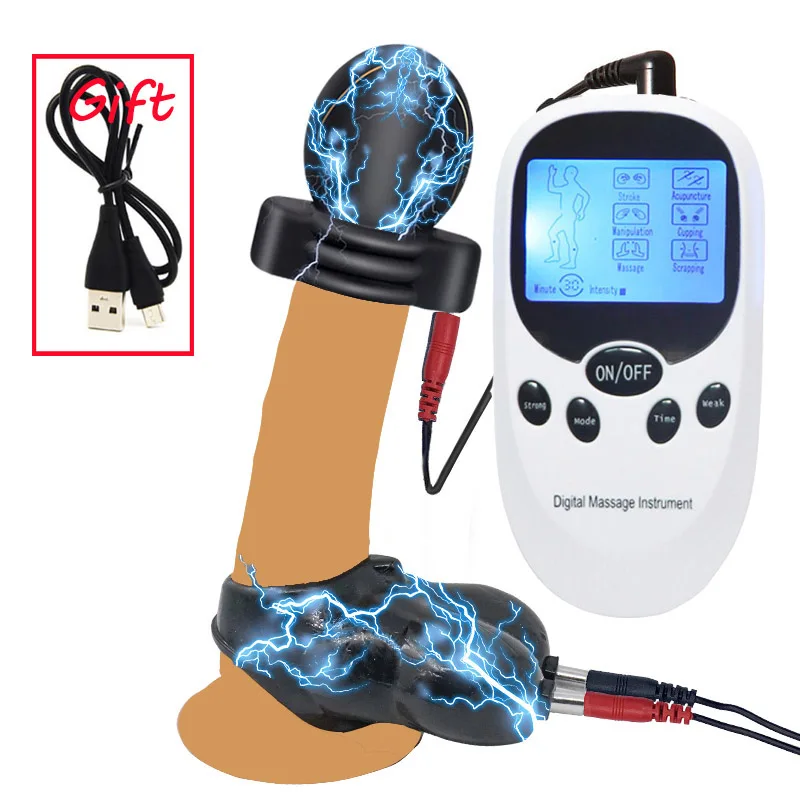 USB charging Host Electro Shock Glans Trainer Massage Cup Penis Stimulator Cock Rings Scrotum Bound Sleeve Bdsm Sex Toys For Men electro sex toys electric sex toys penis rings