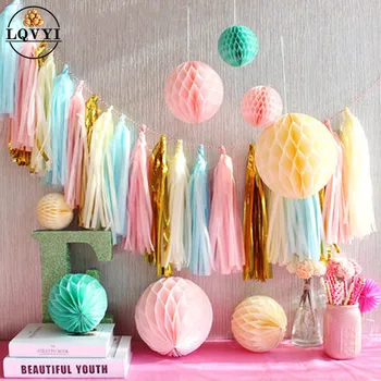 

5pcs Tissue Tassels Balloon Tassels Banner Wedding Photo Prop Birthday Decoration Pink Gold Bridal Shower Pink Gold Bridal Show
