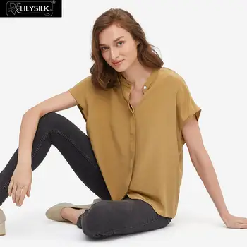 

LilySilk Silk Shirt Concise Stand Collar Ladies New Free Shipping