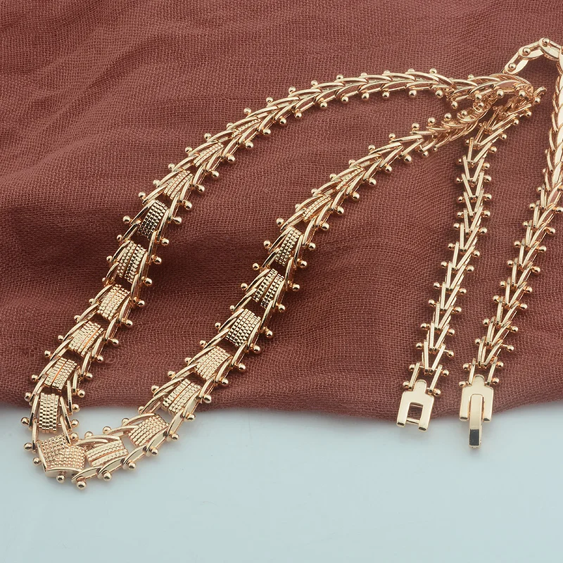 

Women 585 Rose Gold Rose Color Geometric Strand Drop Earrings Necklace Choker Jewelry