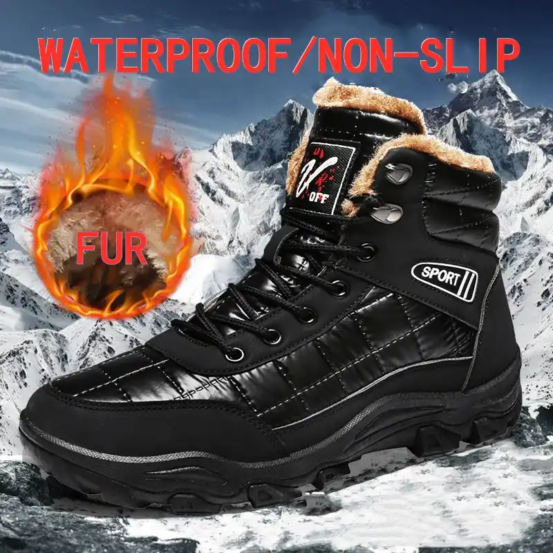 Hommes Haut De Gamme Bottes De Neige D Hiver De Maintien Au Chaud Fourrure Bottines Pour Hommes Antiderapant Noir Plate Forme Bottes Chaussures Impermeables Aliexpress