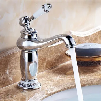 

Upscale Retro European Bathroom Ceramic Handle Basin Faucets Mixer Tap Single Handle Hot and Cold Deck Mount