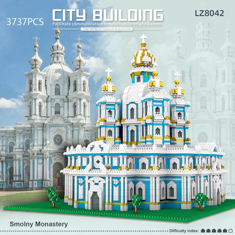 

World Famous History Architecure Micro Diamond Block Smolny Cathedral Nanobricks Toy Russia Saint Petersburg Building Brick