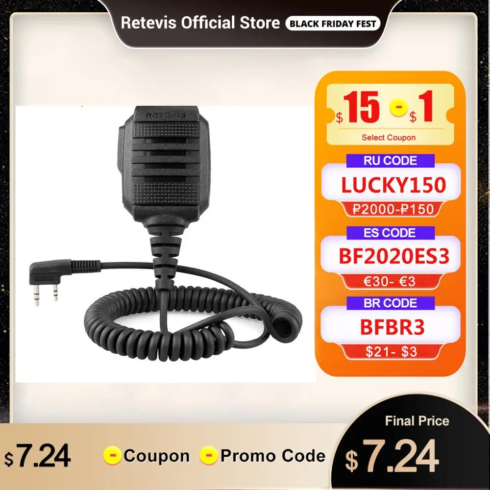 RETEVIS RS-114 IP54 Waterproof Speaker Microphone