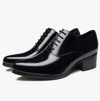 

New high heels mens genuine leather oxford shoes men pointed toe height increase wedding shoes white black business casual shoes