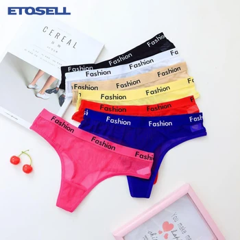 

Fashion Letter Printed Women's Panties Thong G String Low Waist Sexy Mesh Transparent Seamless Underwears for Women Porno Tangas