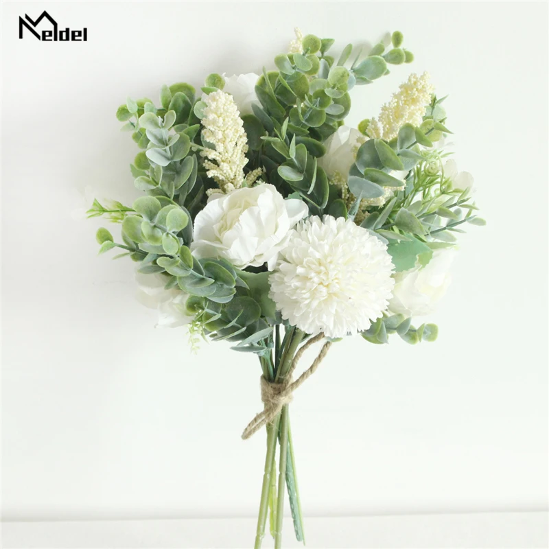 Meldel, белый пион, счастливый шар, искусственные цветы, шелк, для украшения свадьбы, зима, искусственный большой цветок, букет, домашний стол, Декор, Flore - Цвет: White