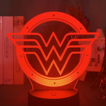 

3d Optical Led Night Light Superhero Wonder Woman Logo Atmosphere for Kids Bedroom Decor Desk 3d Lamp Christmas Gift
