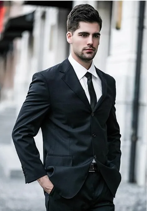 

Custom Made Black Slim Fit Men Wedding Suite Groom Tuxedos Suits Herringbone Retro Gentleman Suits Formal Party Suits