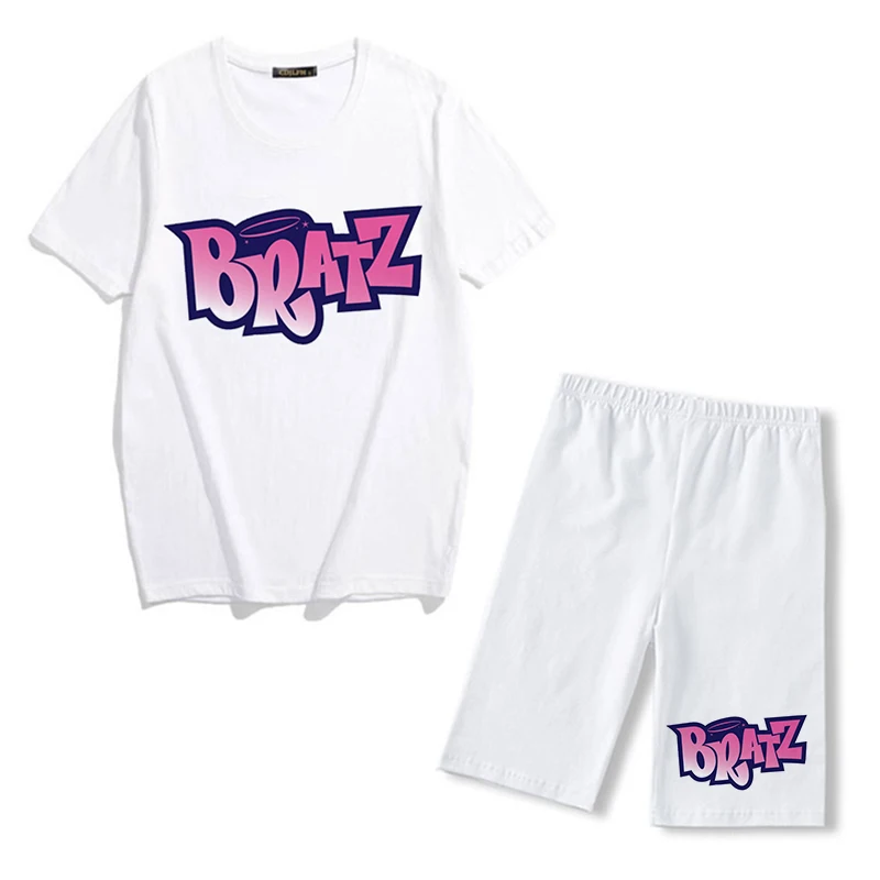 cute pj sets Spring Summer Jogging 2-Pieces Set Women Outfit Short Sleeve Running Sports Cute Bratz Print T-Shirts And Shorts Sets For Female blazer and pants set